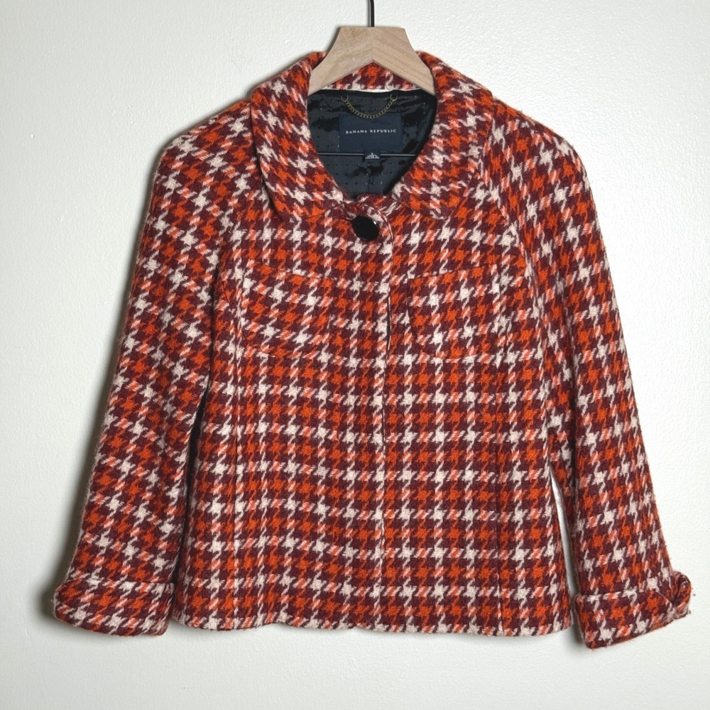 Banana Republic Womens‎ Orange Houndstooth Wool Blend Jacket
